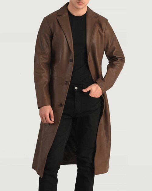 Sartorial Brown Leather Single Breasted Coat